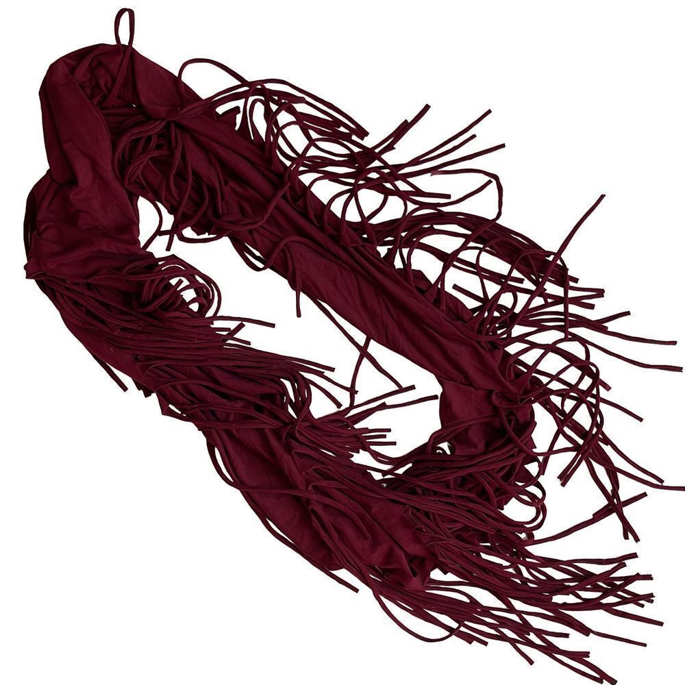 Esley Scarf Infinity Fringe Maroon Red Soft Stretch Western Y2K